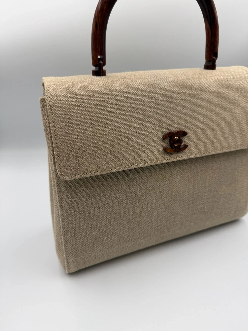 RARE CHANEL vintage 2001 linen tortoise shell Kelly bag